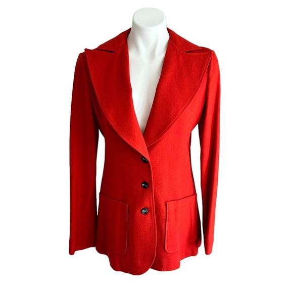 Red Wool Blazer Wide Lapel Single Breasted Academia Collegiate Preppy S/M Vtg - Picture 1 of 14